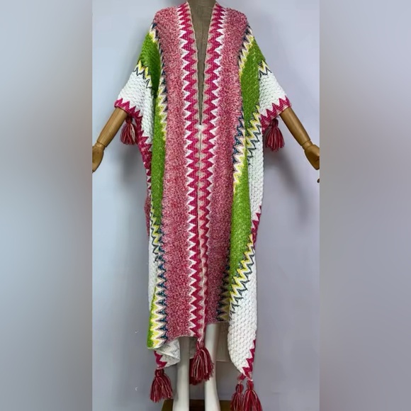 Long Oversized Colorful African Duster with Tassels - Picture 2 of 2
